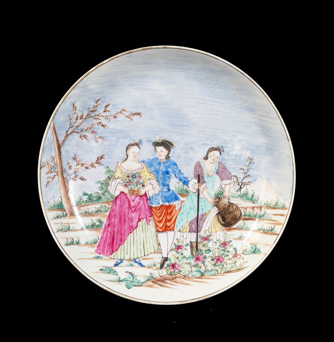 Chinese export porcelain famille rose saucer with European Subject | MasterArt